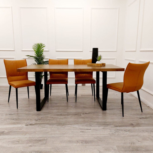 Willow Grove 1.8m Dining Table with 4 Flora Tan Chairs – Natural Warmth Meets Contemporary Edge